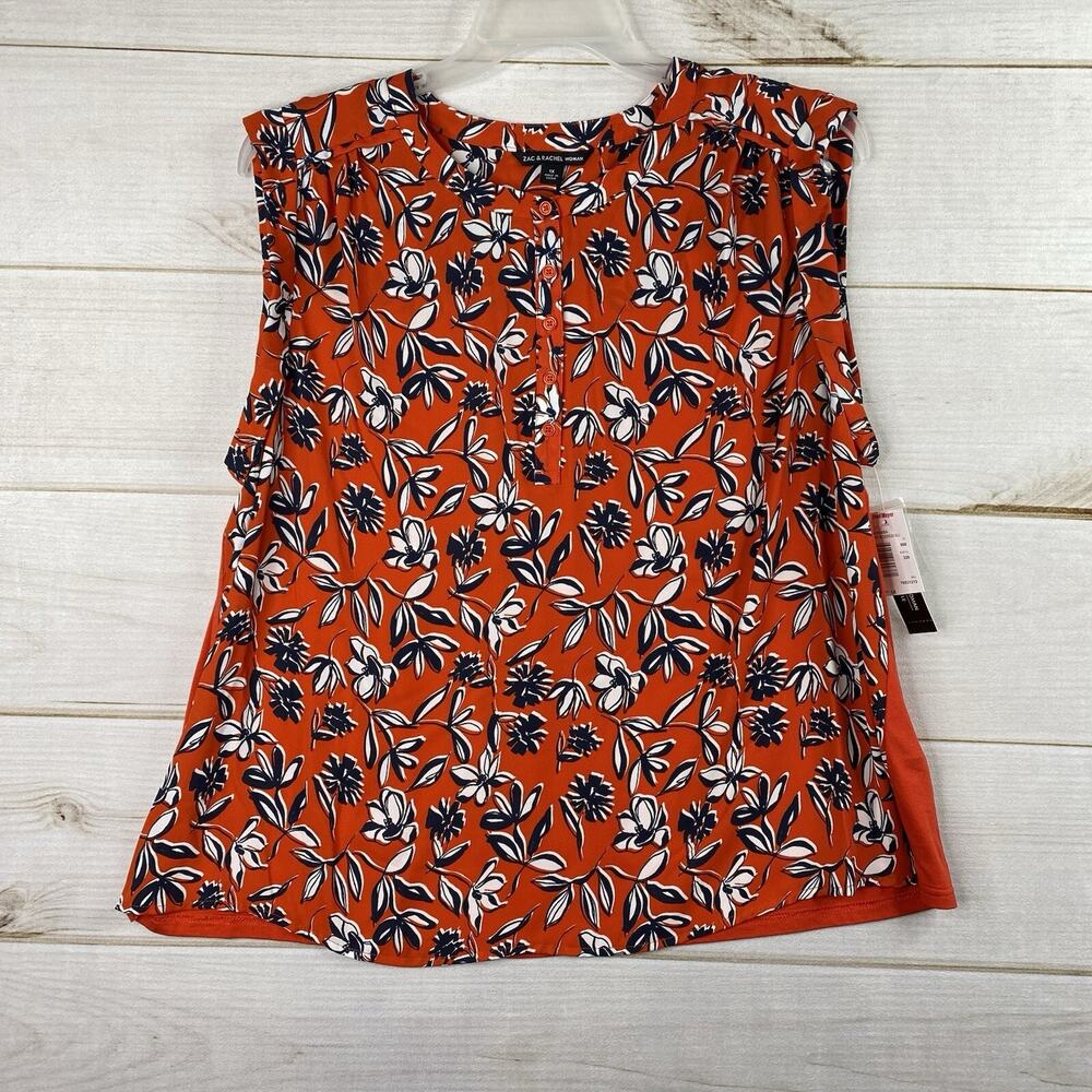 Zac & Rachel Top Womens 1X Red Floral Mixed Media Butto Up Sleeveless Boho NWT